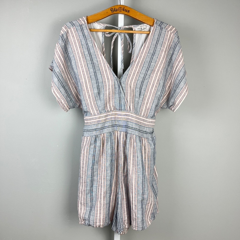 American‎ Eagle Outfitters Shorts Romper Womens Large Cotton Linen Stripe